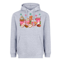 Heather Grey Pink gingerbread coffee cups Heavyweight Hoodie - texasbilliewilder