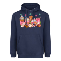 Navy Pink gingerbread coffee cups Heavyweight Hoodie - texasbilliewilder
