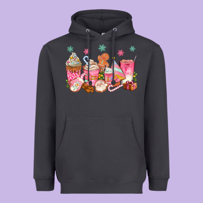 Pink Gingerbread Coffee Cups Heavyweight Hoodie Designed By Texasbilliewilder