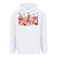 White Pink gingerbread coffee cups Heavyweight Hoodie - texasbilliewilder