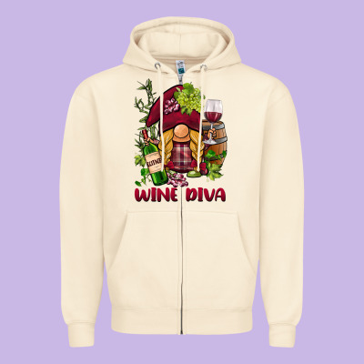 Vine Diva  Gnome Zipper Hoodie Designed By Barkaloodesign