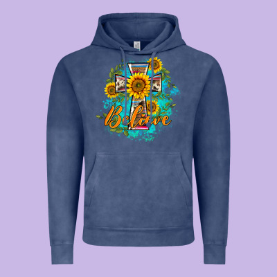 Western Belive Sunflowers Cross Vintage Hoodie Designed By Barkaloodesign