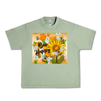 Oil Green bee happy Urban Heavy Tee - MaliasSmallBusiness