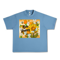 Pebble Blue bee happy Urban Heavy Tee - MaliasSmallBusiness