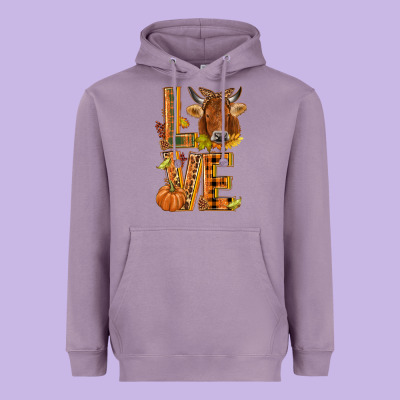 Love Fall Cow Heavyweight Hoodie Designed By Nancycooperartshop