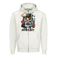 Oatmeal Heather pilot life gnome Zipper Hoodie - BarkalooDesign