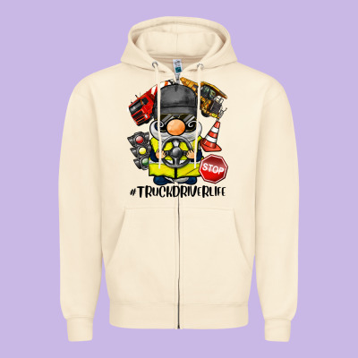 Truck Driver Life Gnome Zipper Hoodie Designed By Barkaloodesign