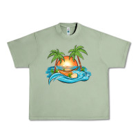 Oil Green sunset beach scene Urban Heavy Tee - MaliasSmallBusiness