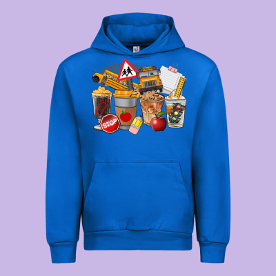 School Bus Coffee Cups Urban Hoodie Designed By Fadigitalartstudio