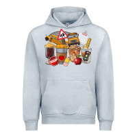 Heather Grey School Bus Coffee Cups Urban Hoodie - FaDigitalArtStudio