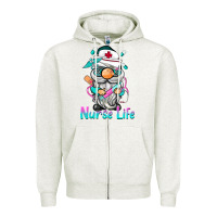 Oatmeal Heather nurse life  gnome Zipper Hoodie - BarkalooDesign