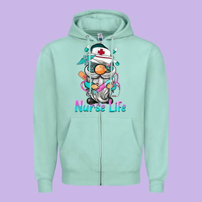 Nurse Life  Gnome Zipper Hoodie Designed By Barkaloodesign