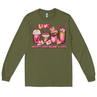 Army Green happy valentine's day coffee cups Long Sleeve Tee - MaliasSmallBusiness