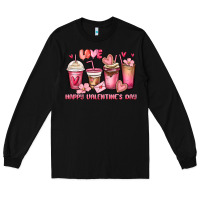 Black happy valentine's day coffee cups Long Sleeve Tee - MaliasSmallBusiness