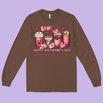 Happy Valentine's Day Coffee Cups Long Sleeve Tee Designed By Maliassmallbusiness