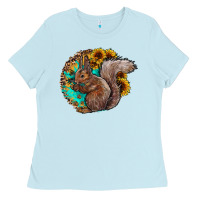 Baby Blue western squirrel with sunflowers Ladies Tee - CowhideDigitalArt