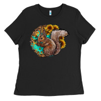 Black western squirrel with sunflowers Ladies Tee - CowhideDigitalArt