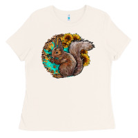 Bone western squirrel with sunflowers Ladies Tee - CowhideDigitalArt