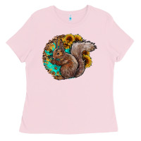 Bubblegum Pink western squirrel with sunflowers Ladies Tee - CowhideDigitalArt