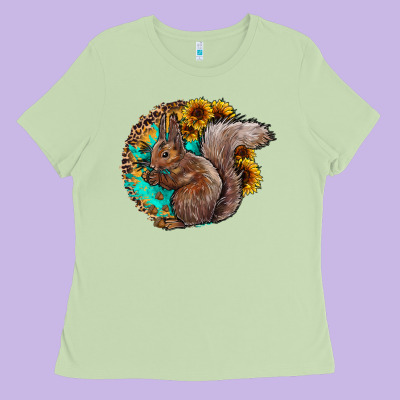 Western Squirrel With Sunflowers Ladies Tee Designed By Cowhidedigitalart