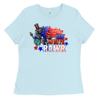 Baby Blue Red white rawr 4th of july Ladies Tee - CowGirlArtShop