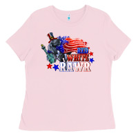 Bubblegum Pink Red white rawr 4th of july Ladies Tee - CowGirlArtShop