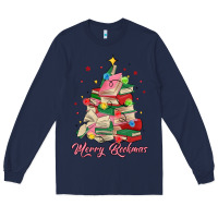 Navy merry bookmas christmas book tree Long Sleeve Tee - MaliasSmallBusiness