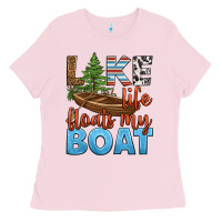Bubblegum Pink lake life floats my boat Ladies Tee - HRA Design Shop