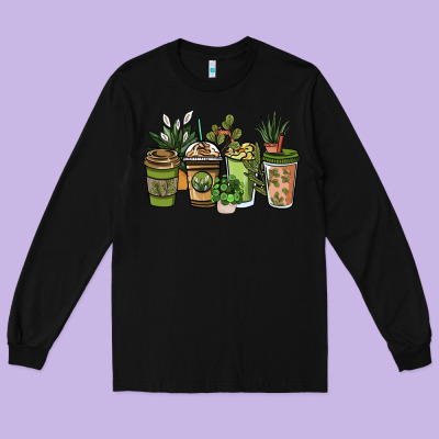 Plant Lover Coffee Cups Long Sleeve Tee Designed By Nancycooperartshop