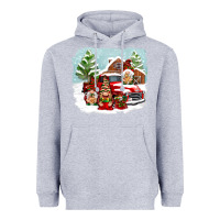 Heather Grey Christmas gnomes with red truck Heavyweight Hoodie - NancyCooperArtShop