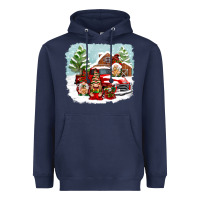 Navy Christmas gnomes with red truck Heavyweight Hoodie - NancyCooperArtShop