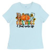 Baby Blue fall vibes and that nurse life Ladies Tee - CowhideDigitalArt