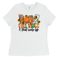 White fall vibes and that nurse life Ladies Tee - CowhideDigitalArt