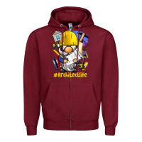 Burgundy Architect life gnome Zipper Hoodie - BarkalooDesign
