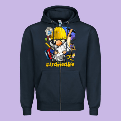 Architect Life Gnome Zipper Hoodie Designed By Barkaloodesign