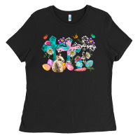 Black Western rabbit with Cross and flowers Ladies Tee - Neo Western