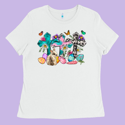 Western Rabbit With Cross And Flowers Ladies Tee Designed By Neo Western