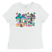 White Western rabbit with Cross and flowers Ladies Tee - Neo Western