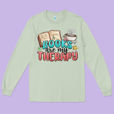 Books Are My Therapy Long Sleeve Tee Designed By Maliassmallbusiness