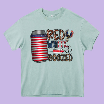Red White  Boozed Heavy Core Tee Designed By Cowhidedigitalart