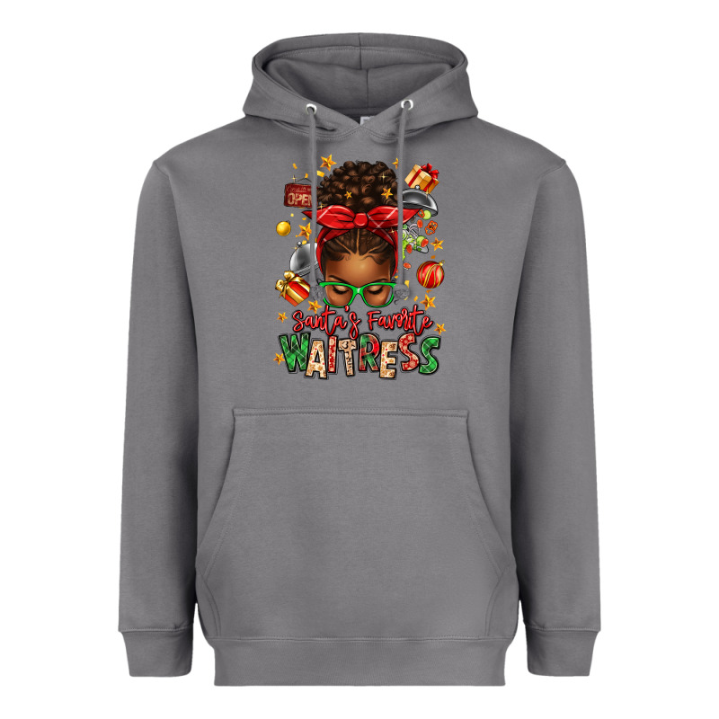 Santa's Favorite Waitress Messy Bun Heavyweight Hoodie by texasbilliewilder | Teevron
