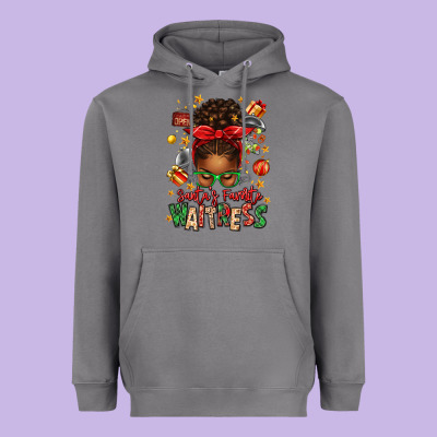 Santa's Favorite Waitress Messy Bun Heavyweight Hoodie Designed By Texasbilliewilder