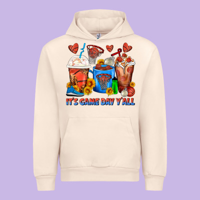 It's Game Day Y'all Basketball Coffee Cups Urban Hoodie Designed By Fadigitalartstudio