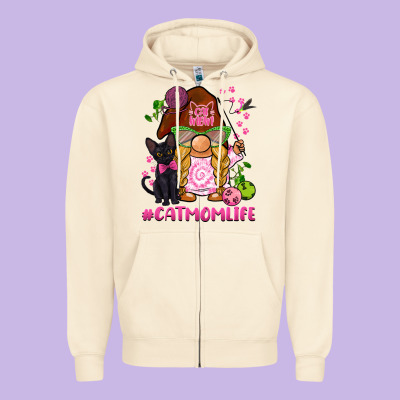 Cat Mom  Life Gnome Zipper Hoodie Designed By Barkaloodesign