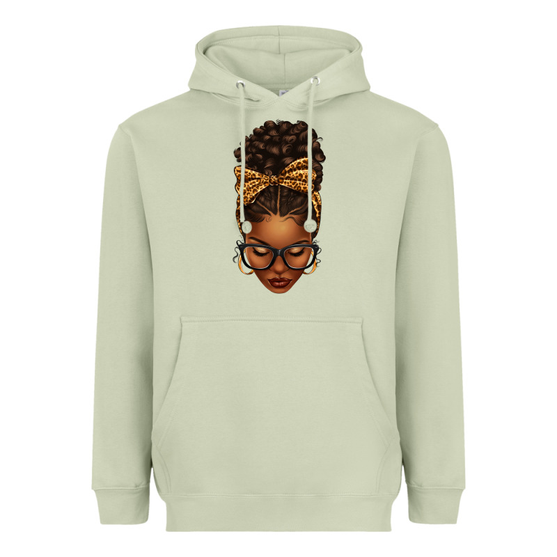 Afro Messy Bun Leopard Bow Heavyweight Hoodie by texasbilliewilder | Teevron