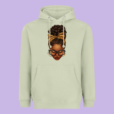 Afro Messy Bun Leopard Bow Heavyweight Hoodie Designed By Texasbilliewilder