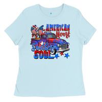 Baby Blue American heart southern soul truck 4th of july Ladies Tee - CowGirlArtShop