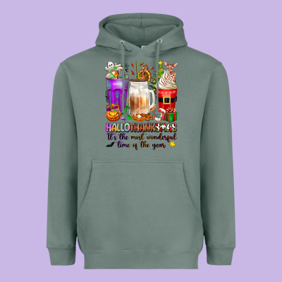 Hallothanksmas Coffee Cups Heavyweight Hoodie Designed By Texasbilliewilder