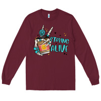 Burgundy staying alive Long Sleeve Tee - MaliasSmallBusiness