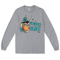 Heather Grey staying alive Long Sleeve Tee - MaliasSmallBusiness